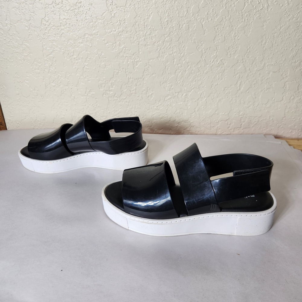 Melissa Mar Platform Sandals Black White Jelly Slingback 32365 Womens Size 9